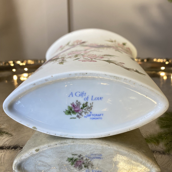 Vtg Unique Shaped Japan Vase Birds Perched On a Cherry Tree Branch Hand Painted - Picture 7 of 10